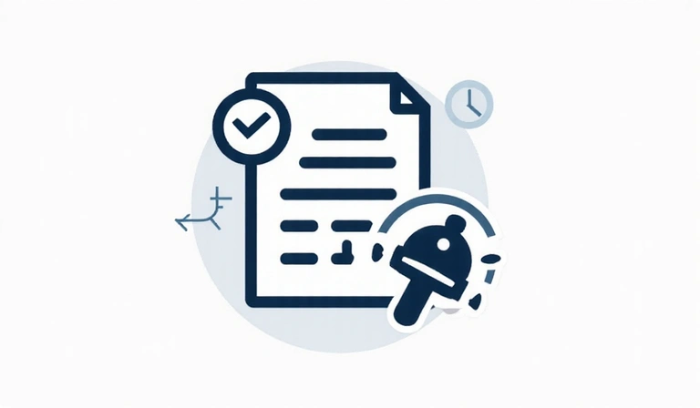 Calendar icon with a document and a notification symbol, representing updates to a policy.